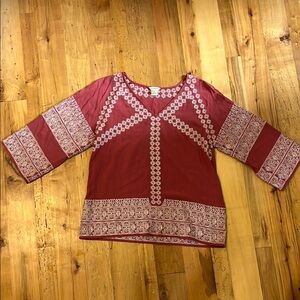 Sundance Coral Embroidered 3/4 Sleeve Blouse